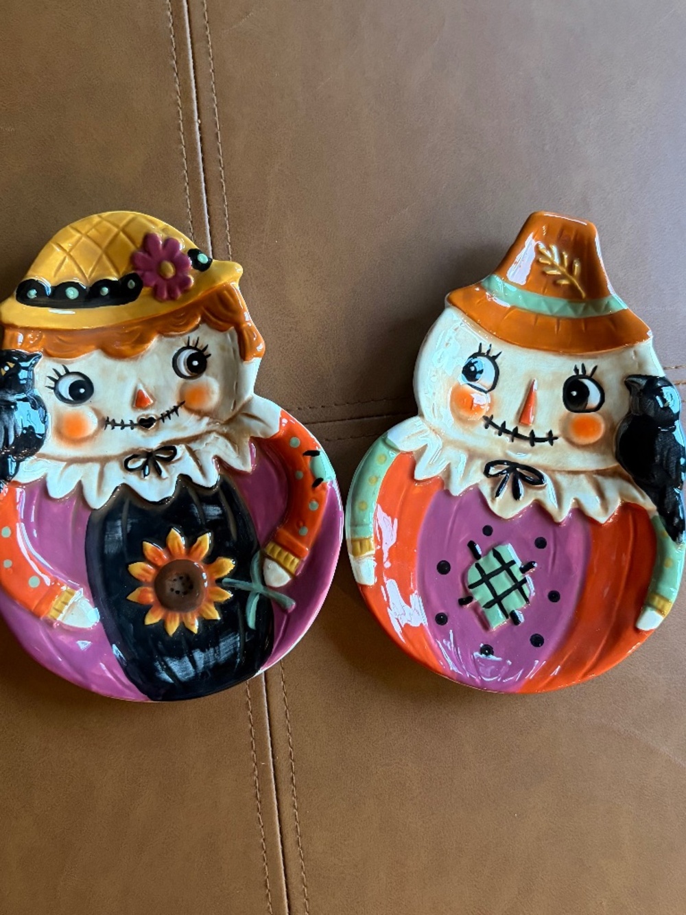 Johanna Parker Fall Mr Mrs Scarecrow Appetizer Plates Spoon Rest Set of 2 NWT